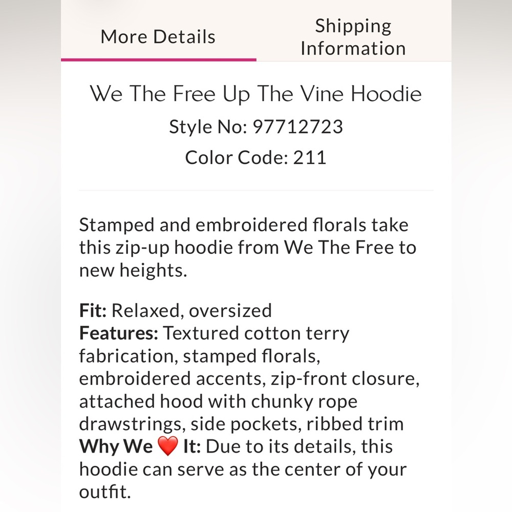 We The Free Up The Vine zip Hoodie Ivory Combo Size XL NWT - Picture 5 of 16